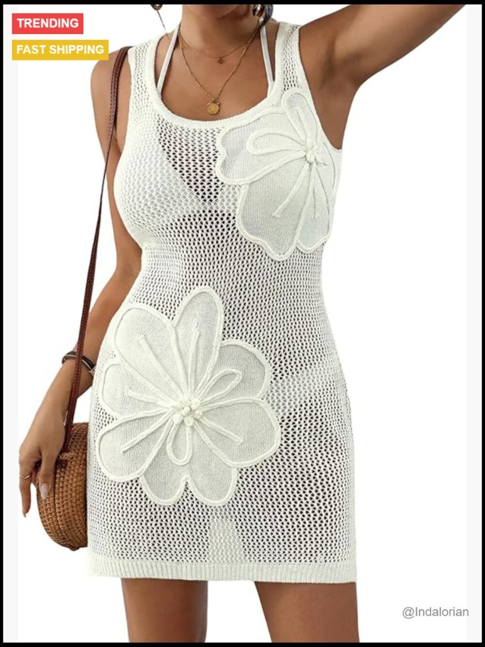 100% Acrylic 3D Floral Crochet Beach Cover Up Dress